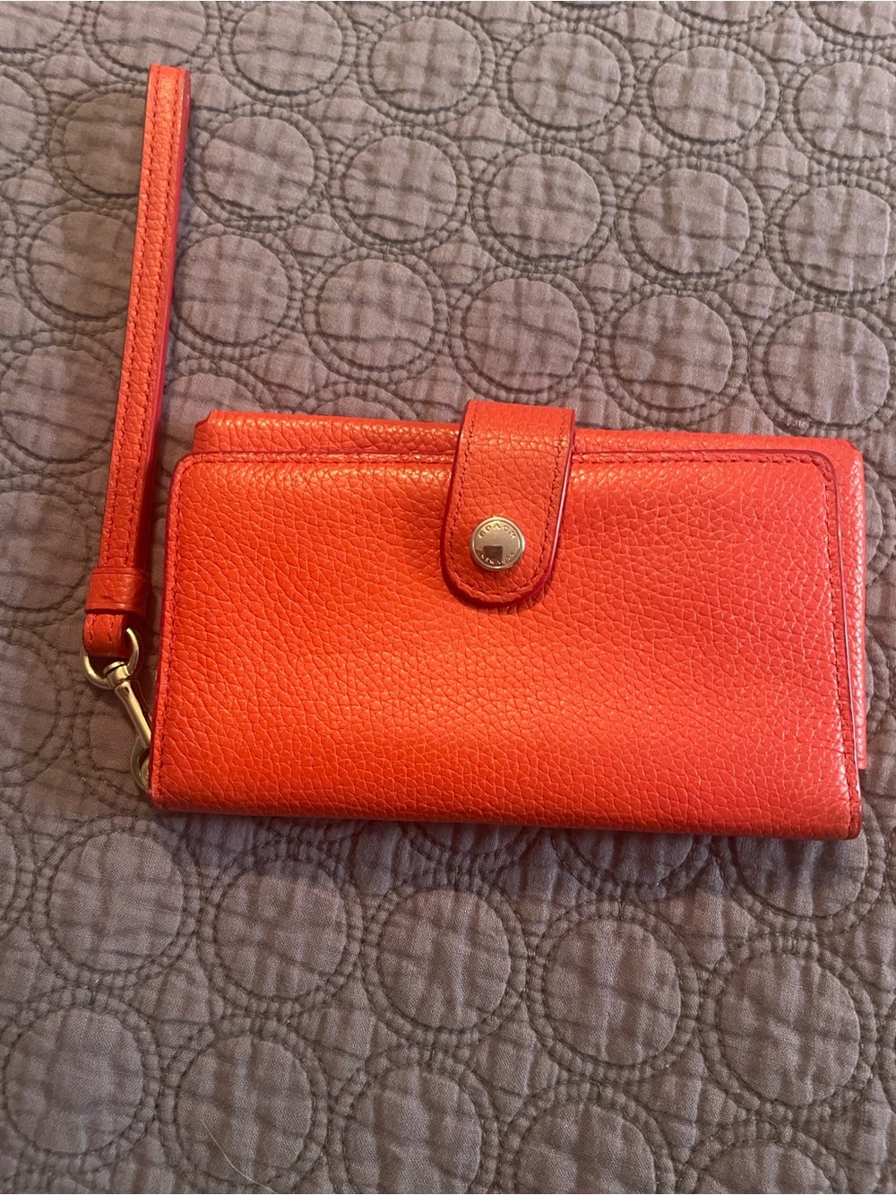 Coach Orange Pebbled Leather Wristlet Wallet